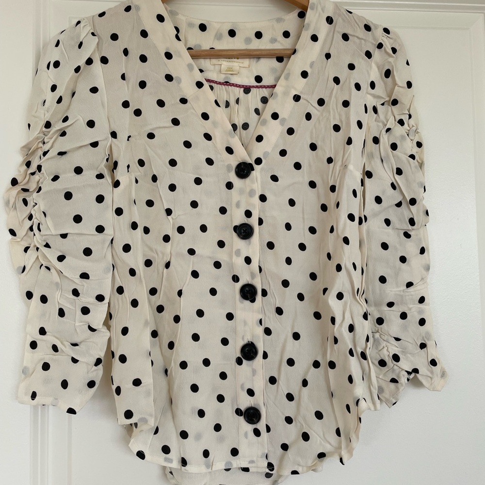 XS Anthropology Polka Dot Button Shirt